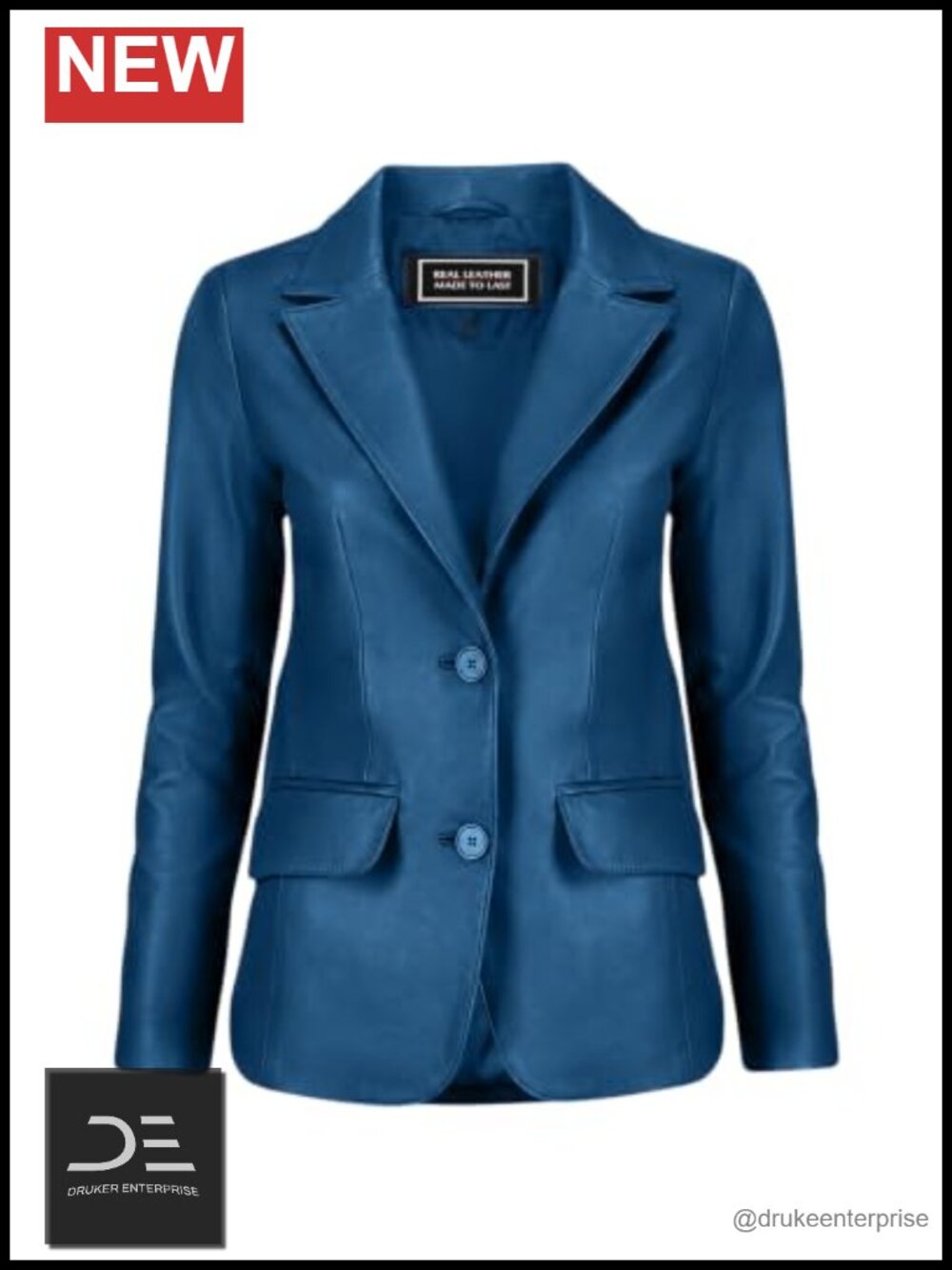 Women's Genuine Lambskin Leather Blazer Classic Notch Lapel Button Front